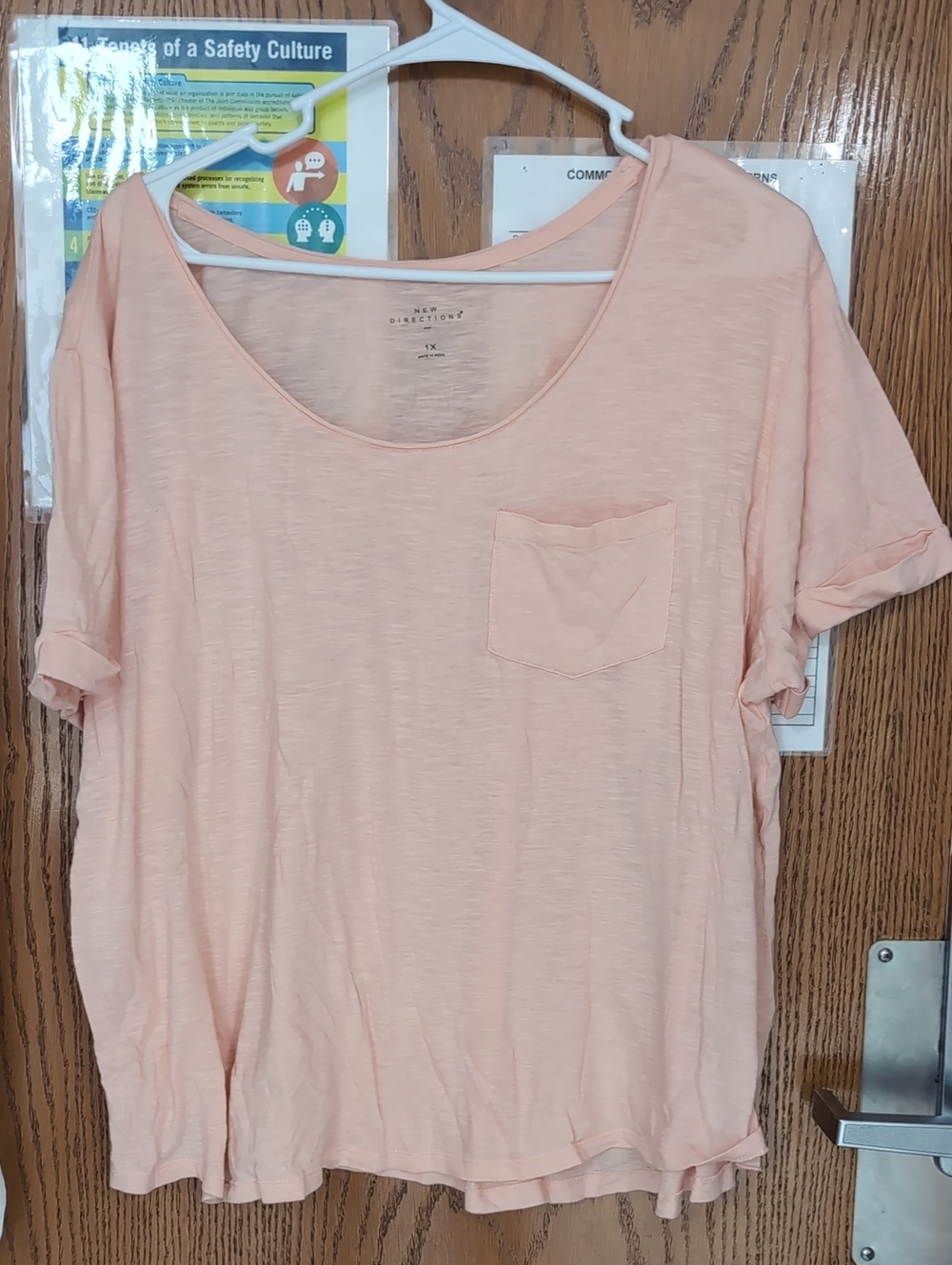 new directions Peach Scoop Neck Short Sleeve Pocket Tee
